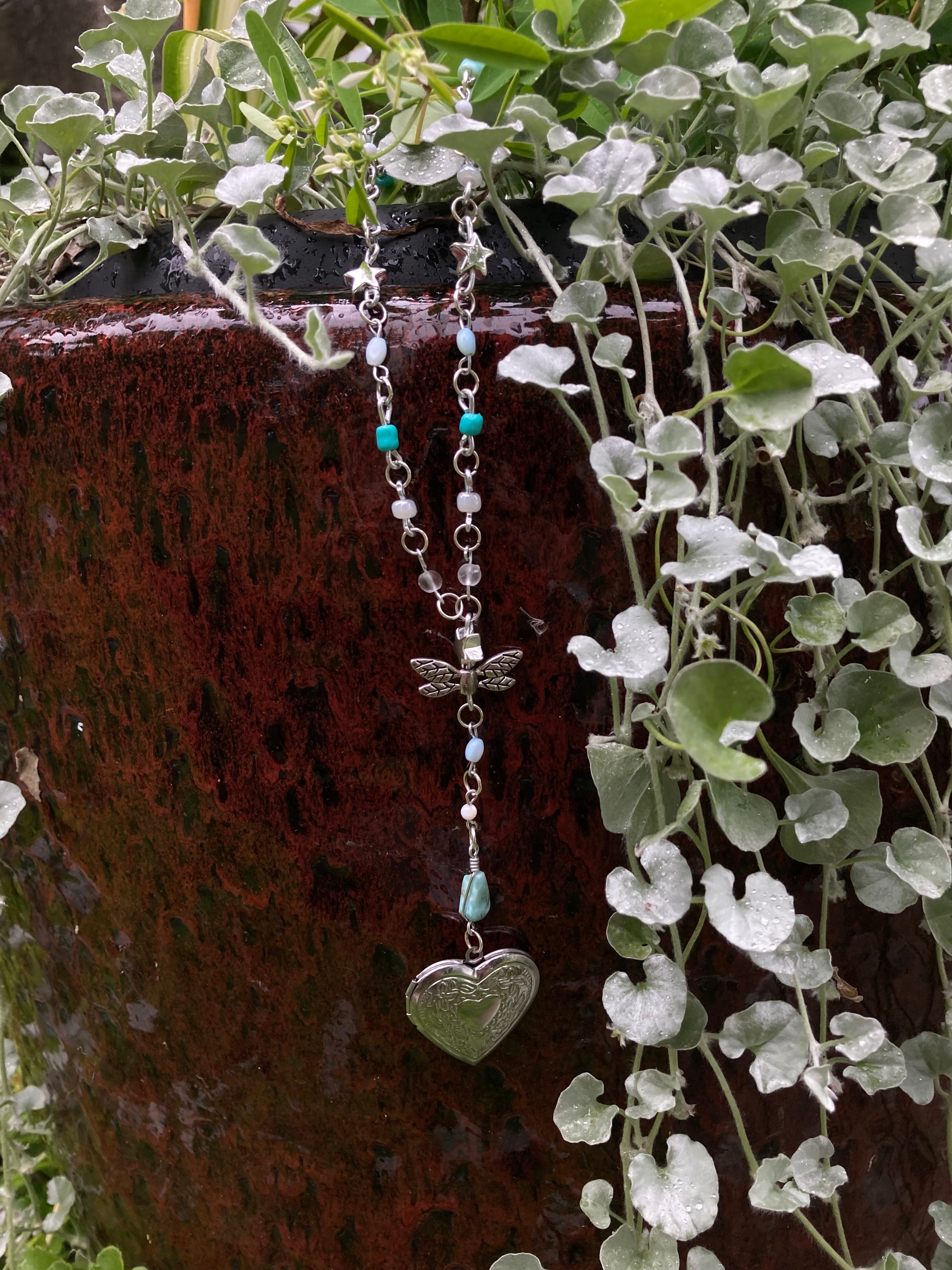 “Dragonfly’s locket” silver necklace